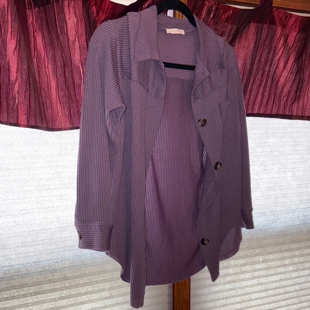 Purple Ribbed Cardigan